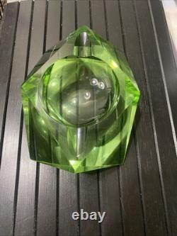 Stunning Large Faceted Green Yellow Murano Sommerso Vintage Art Glass 6+