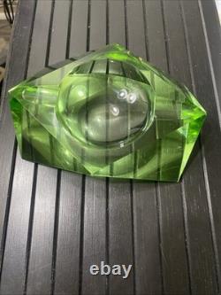 Stunning Large Faceted Green Yellow Murano Sommerso Vintage Art Glass 6+