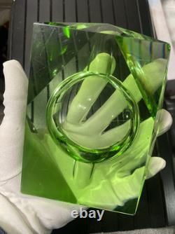 Stunning Large Faceted Green Yellow Murano Sommerso Vintage Art Glass 6+