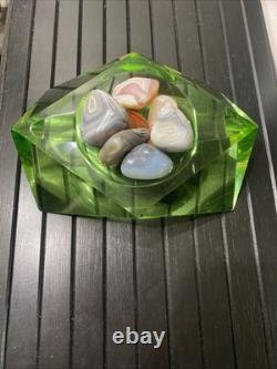 Stunning Large Faceted Green Yellow Murano Sommerso Vintage Art Glass 6+