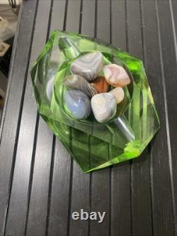 Stunning Large Faceted Green Yellow Murano Sommerso Vintage Art Glass 6+