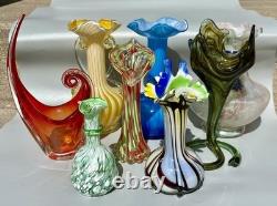 Stunning MCM 8 PC Vintage Murano Glass Vases / Vessels 1940's 1970's