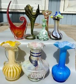 Stunning MCM 8 PC Vintage Murano Glass Vases / Vessels 1940's 1970's