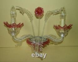 Stunning Vintage 1960's/70's Murano Italian Hand Blown Glass Wall Light Pink