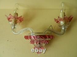 Stunning Vintage 1960's/70's Murano Italian Hand Blown Glass Wall Light Pink