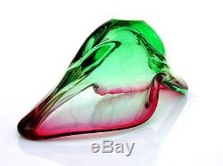 Stunning Vintage Murano Art Glass free Formed Bowl Electric Green Pink Cranberry