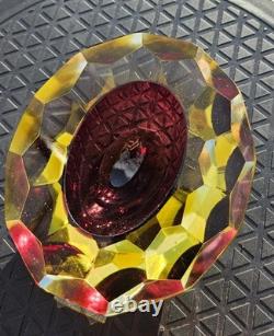 Stunning Vintage Murano Faceted 5 Red and Gold Art Glass Ashtray Dish