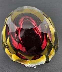 Stunning Vintage Murano Faceted 5 Red and Gold Art Glass Ashtray Dish