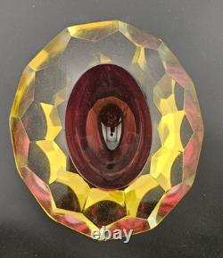 Stunning Vintage Murano Faceted 5 Red and Gold Art Glass Ashtray Dish