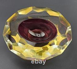 Stunning Vintage Murano Faceted 5 Red and Gold Art Glass Ashtray Dish