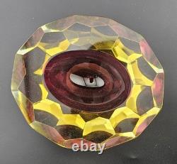 Stunning Vintage Murano Faceted 5 Red and Gold Art Glass Ashtray Dish