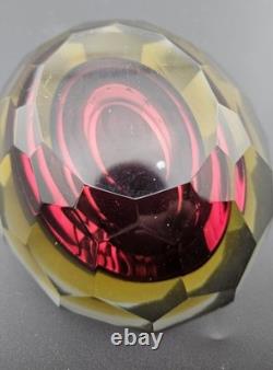 Stunning Vintage Murano Faceted 5 Red and Gold Art Glass Ashtray Dish