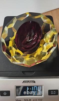 Stunning Vintage Murano Faceted 5 Red and Gold Art Glass Ashtray Dish