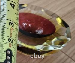 Stunning Vintage Murano Faceted 5 Red and Gold Art Glass Ashtray Dish