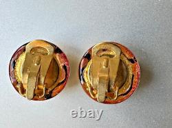 Stunning Vintage Murano Glass Clip-on Earrings Red flower on gold Foil 2cm