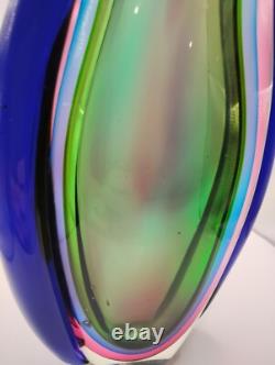 Stunning Vintage Murano Sommerso Italy Beautiful Rainbow Vase Art Glass 8