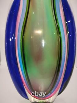Stunning Vintage Murano Sommerso Italy Beautiful Rainbow Vase Art Glass 8
