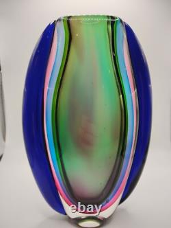 Stunning Vintage Murano Sommerso Italy Beautiful Rainbow Vase Art Glass 8
