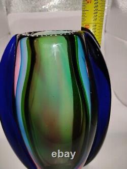 Stunning Vintage Murano Sommerso Italy Beautiful Rainbow Vase Art Glass 8