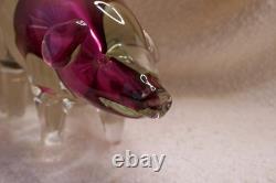 Stunning Vintage Murano Sommerso Large Pink and Clear Glass Pig Figurine