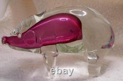 Stunning Vintage Murano Sommerso Large Pink and Clear Glass Pig Figurine