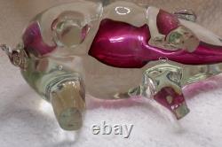 Stunning Vintage Murano Sommerso Large Pink and Clear Glass Pig Figurine