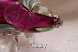 Stunning Vintage Murano Sommerso Large Pink and Clear Glass Pig Figurine