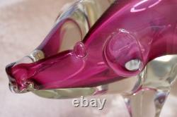 Stunning Vintage Murano Sommerso Large Pink and Clear Glass Pig Figurine