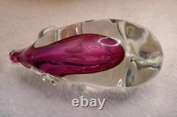 Stunning Vintage Murano Sommerso Large Pink and Clear Glass Pig Figurine