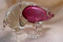 Stunning Vintage Murano Sommerso Large Pink and Clear Glass Pig Figurine