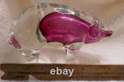 Stunning Vintage Murano Sommerso Large Pink and Clear Glass Pig Figurine