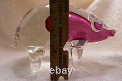 Stunning Vintage Murano Sommerso Large Pink and Clear Glass Pig Figurine
