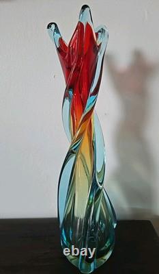 Stunning Vintage Murano Sommerso Twisted Art Glass Style Vase Circa 1950s