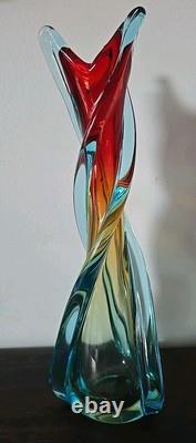 Stunning Vintage Murano Sommerso Twisted Art Glass Style Vase Circa 1950s