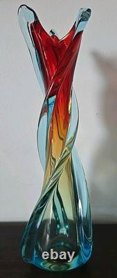 Stunning Vintage Murano Sommerso Twisted Art Glass Style Vase Circa 1950s