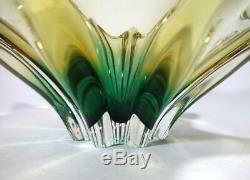 Stunning Vintage Retro Murano Art Glass Bowl Two Tone Amber Green
