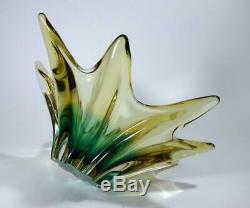 Stunning Vintage Retro Murano Art Glass Bowl Two Tone Amber Green