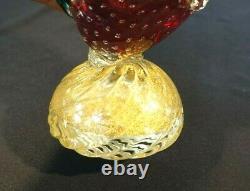 Stunning Vintage Ruby Glass Body, Bluegreen Tail With Gold Murano Glass Pheasant