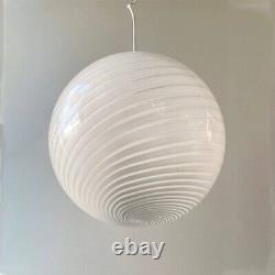 Stunning XXL Vintage 1970s Murano Swirl Glass Globe Chrome Domed Ceiling Light