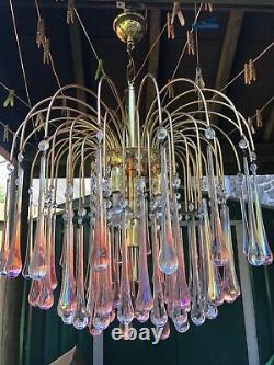 Stunning large vintage Murano Paolo Venini chandelier, pink & clear glass drops