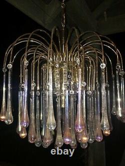 Stunning large vintage Murano Paolo Venini chandelier, pink & clear glass drops