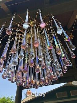 Stunning large vintage Murano Paolo Venini chandelier, pink & clear glass drops