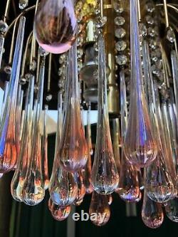 Stunning large vintage Murano Paolo Venini chandelier, pink & clear glass drops