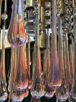 Stunning large vintage Murano Paolo Venini chandelier, pink & clear glass drops