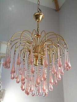 Stunning large vintage Murano Paolo Venini chandelier pink glass drops