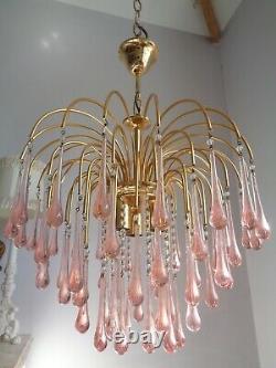 Stunning large vintage Murano Paolo Venini chandelier pink glass drops