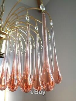 Stunning large vintage murano chandelier rose pink glass drops