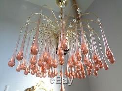 Stunning large vintage murano chandelier rose pink glass drops