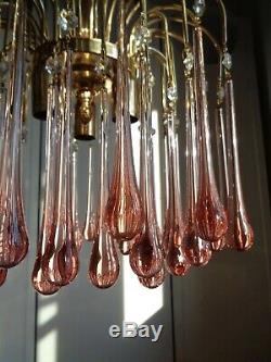 Stunning large vintage murano glass pink chandelier