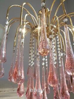 Stunning vintage Murano Paolo Venini chandelier pink glass drops